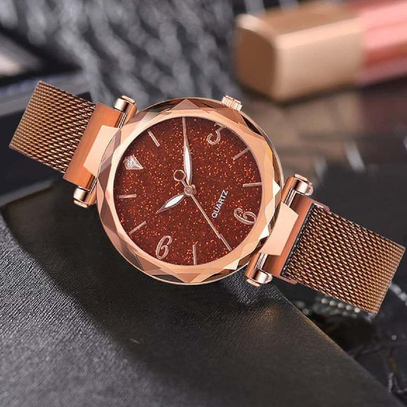 Rose Gold & Brown Magnetic Starry Sky Wrist Watch - Picture 4 of 8